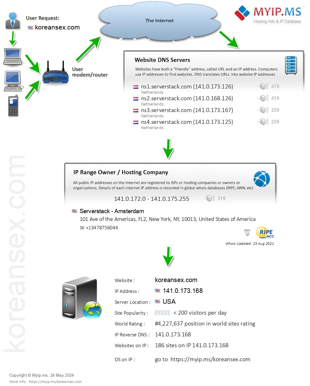Koreansex.com - Website Hosting Visual IP Diagram