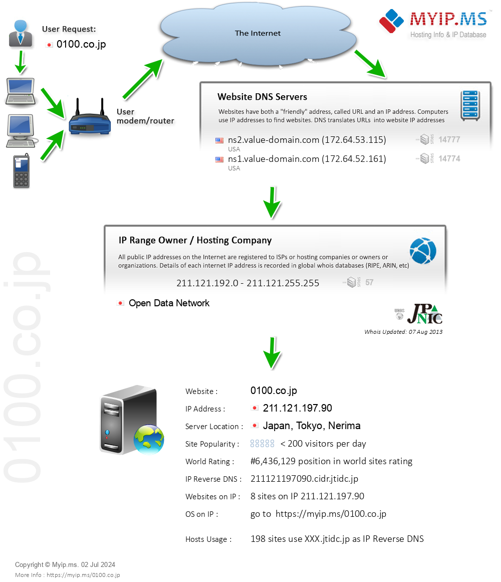 0100.co.jp - Website Hosting Visual IP Diagram