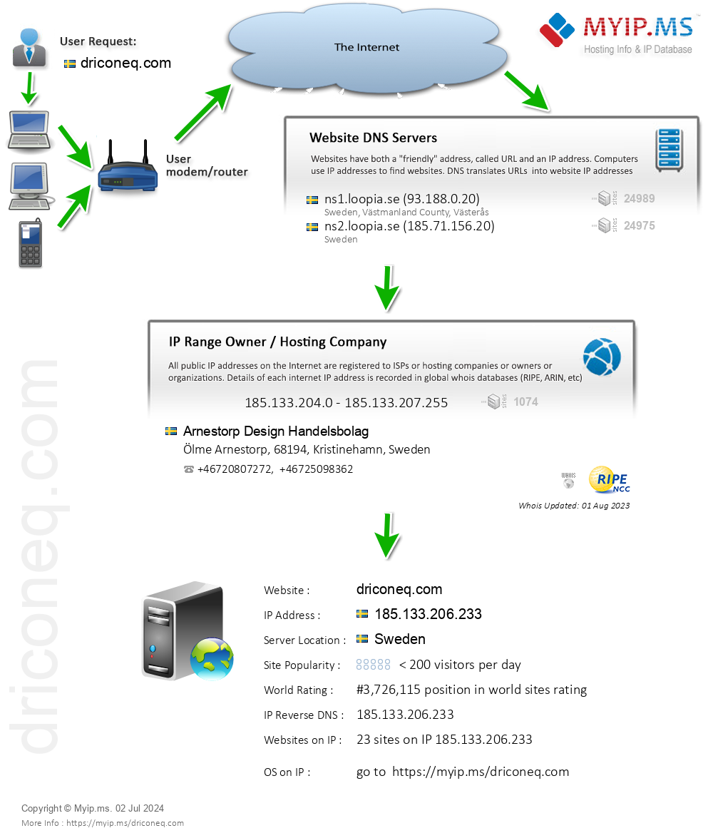 Driconeq.com - Website Hosting Visual IP Diagram