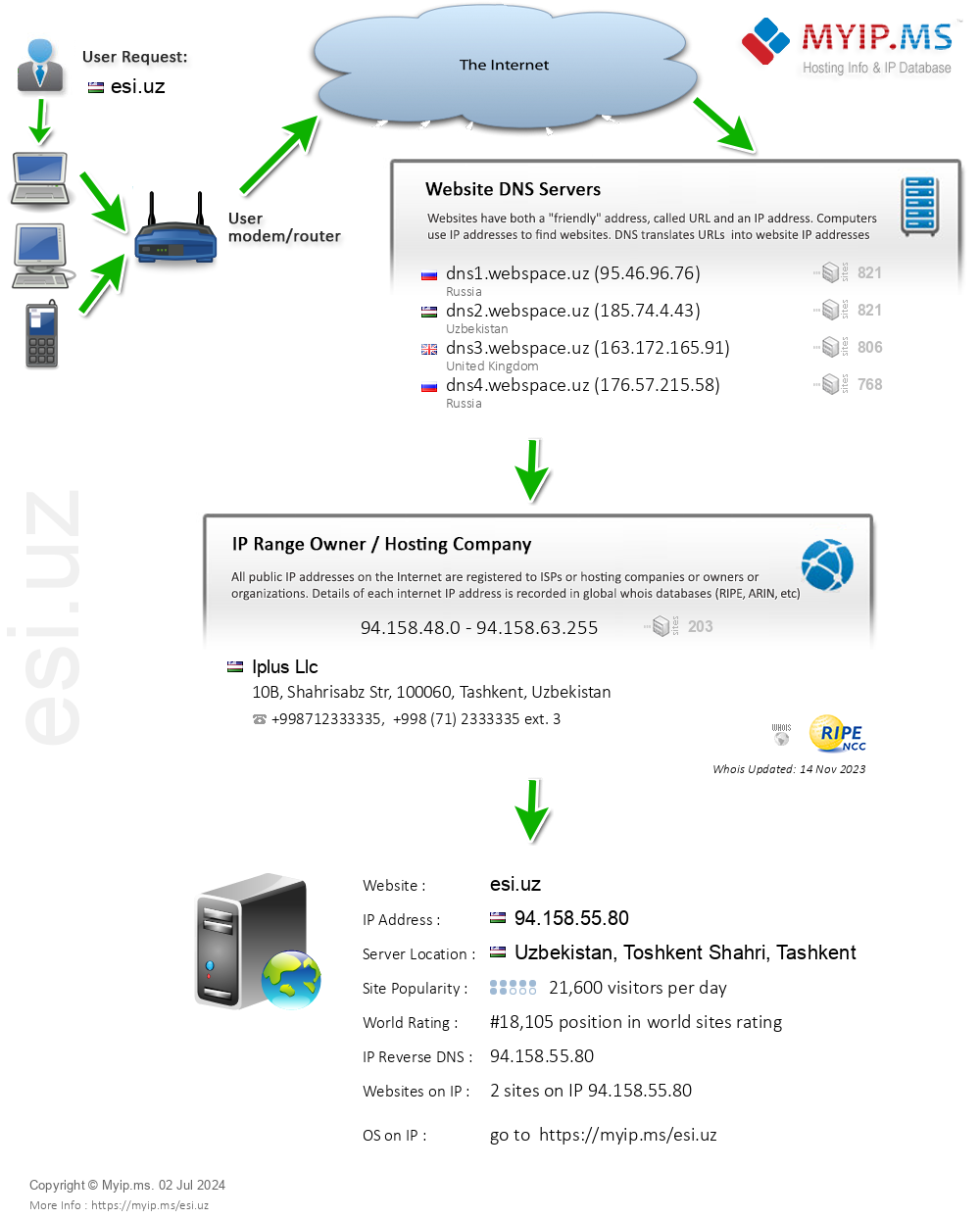 Esi.uz - Website Hosting Visual IP Diagram