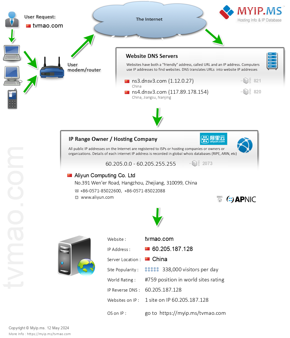 Tvmao.com - Website Hosting Visual IP Diagram