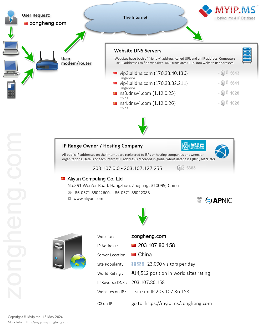 Zongheng.com - Website Hosting Visual IP Diagram