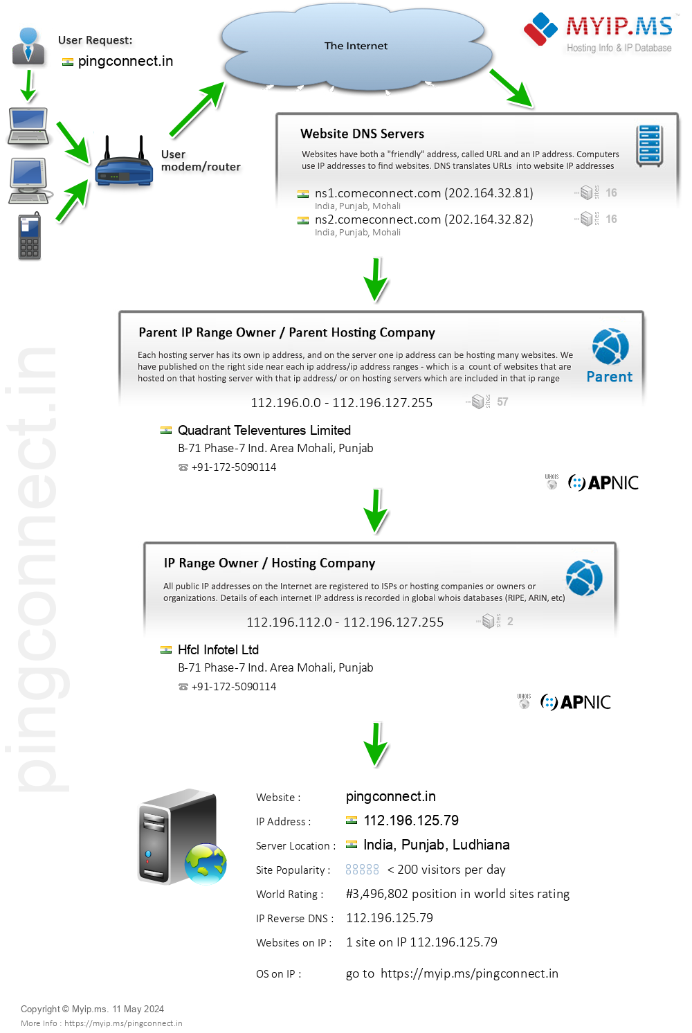 Pingconnect.in - Website Hosting Visual IP Diagram