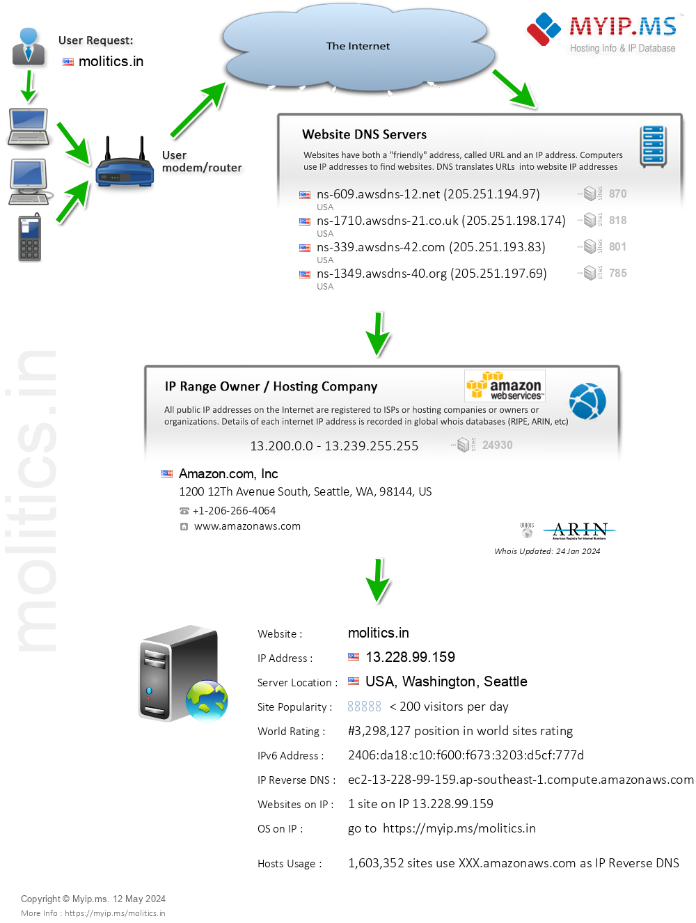 Molitics.in - Website Hosting Visual IP Diagram