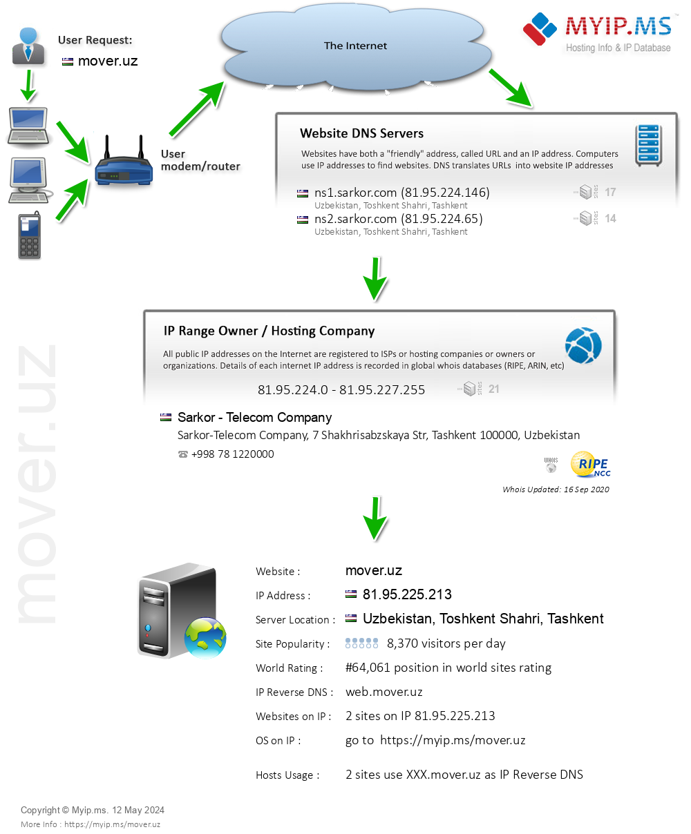 Mover.uz - Website Hosting Visual IP Diagram