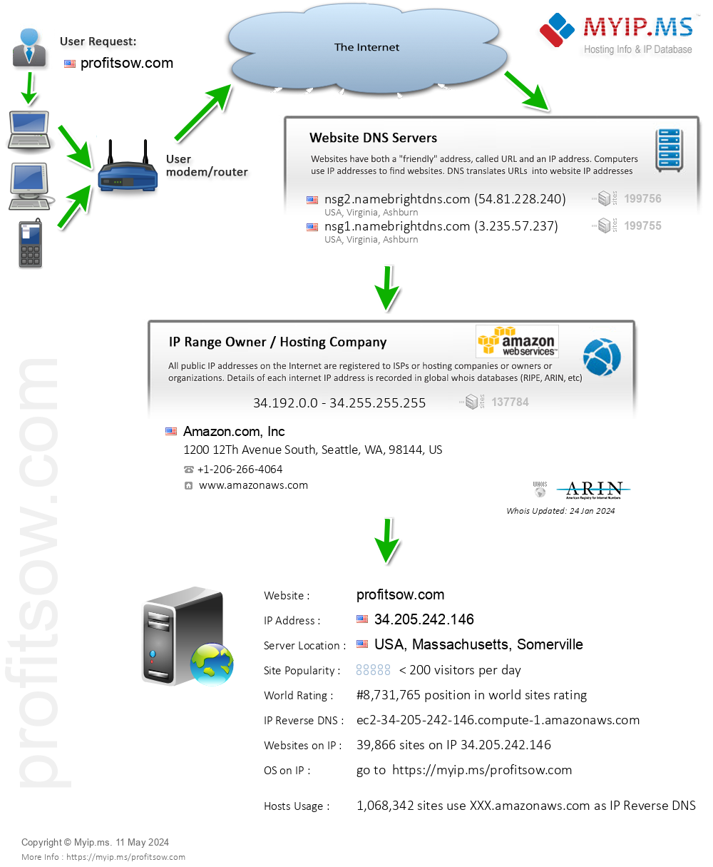Profitsow.com - Website Hosting Visual IP Diagram