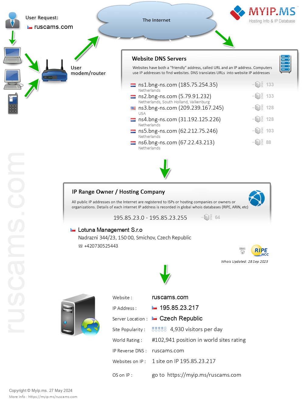 Ruscams.com - Website Hosting Visual IP Diagram