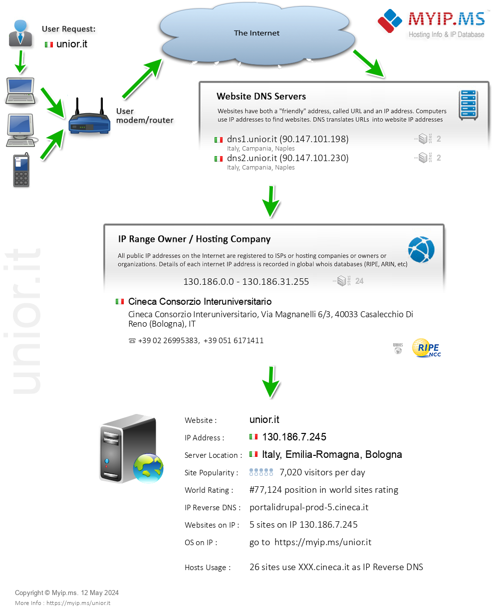 Unior.it - Website Hosting Visual IP Diagram